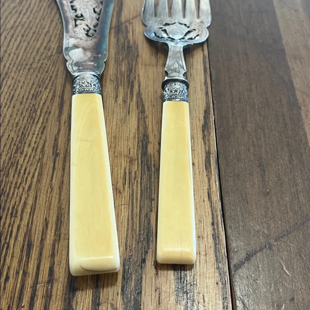 Vintage Silver and Yellow Handle Serving Set